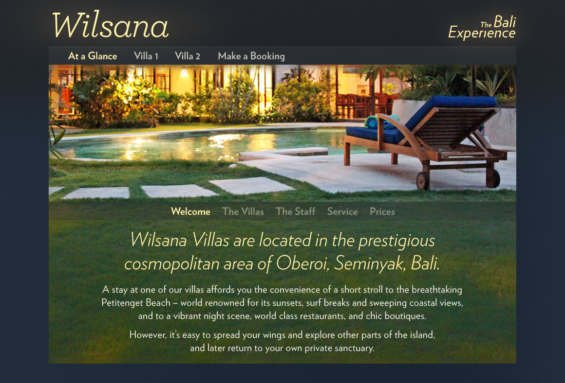 Website for Wilsana, two villas in Bali